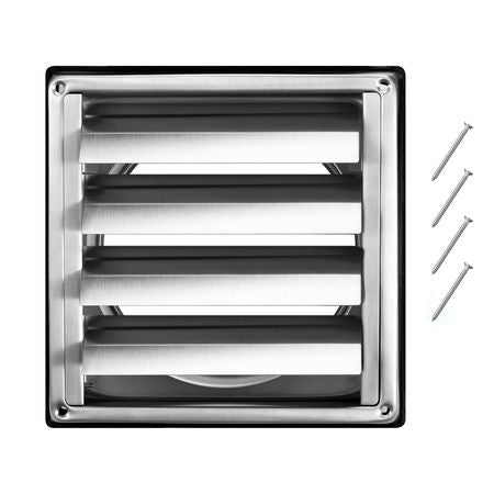 6 inch Wall Vent Cover, Louvered Square AC Vent Gable Cover, Premium Stainless Steel & with Noise Reducing Rubber Gasket, for House,Bathroom,Garage,Kitchen,Basement (1 Pack, Silver)