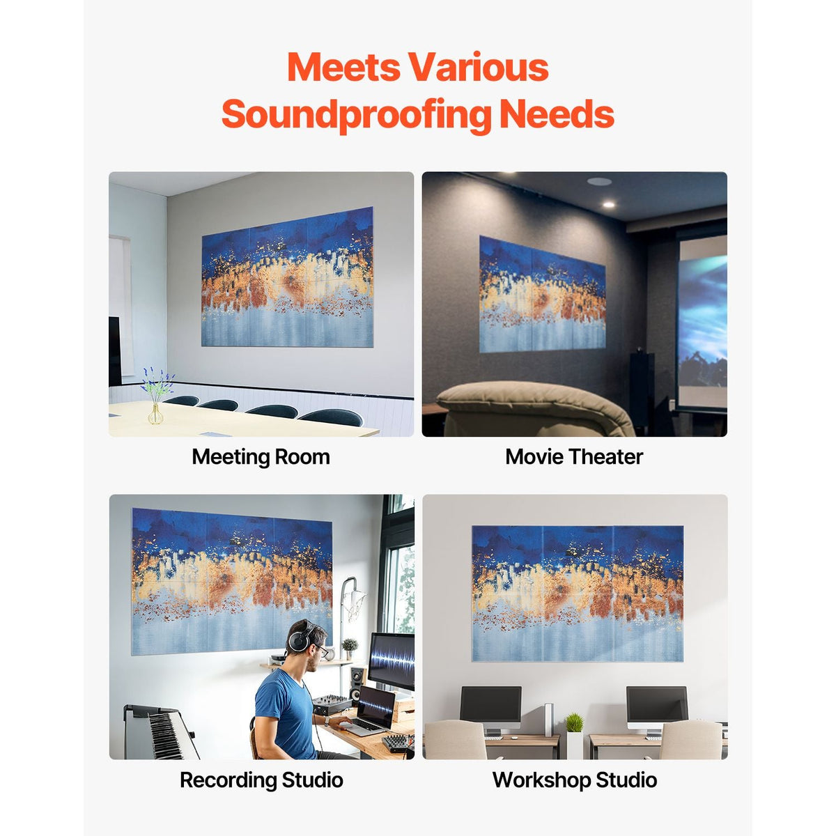 6 Pack Art Acoustic Panels, 70.87 x 47.24 x 0.4 inch Soundproof Wall Tiles, Self Adhesive Decorative Sound Dampening Absorbing Boards for Home, Office, Studio, Gaming Room,Theater, Pastel