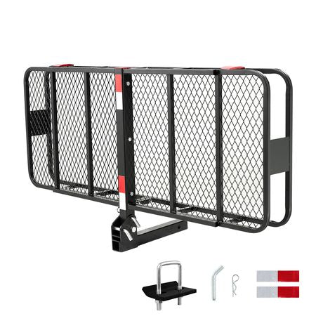 60" x 24" x 6", Hitch Cargo Carrier, 500 lbs Capacity Hitch Cargo Carrier with Nighttime Reflective Reminder, Folding Hitch Mount Cargo Carrier with Hitch Stabilizer, Fit for SUVs