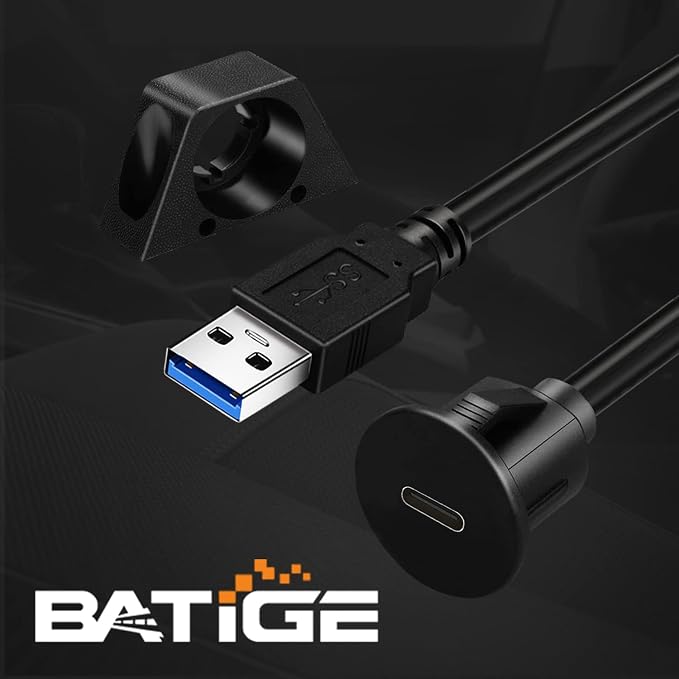 Small USB 3.0 Male to Type C 3.0 Female Car Flush Mount Cable USB C 3.0 Panel Mount Extension Cable for Car Truck Boat Motorcycle Dashboard 3ft