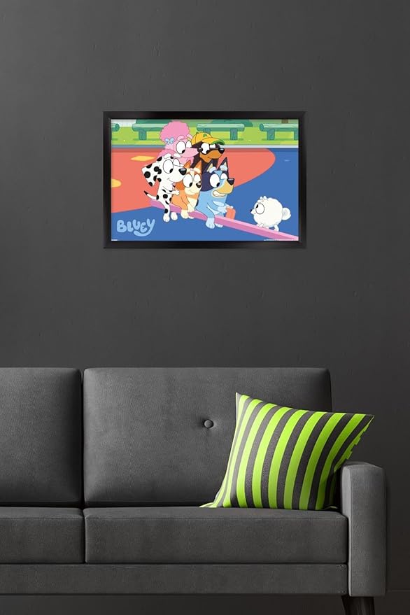 Bluey (2018) - Bluey and Friends See Saw Fun Wall Poster, 22.4L" x 14.7W", Black Framed Version