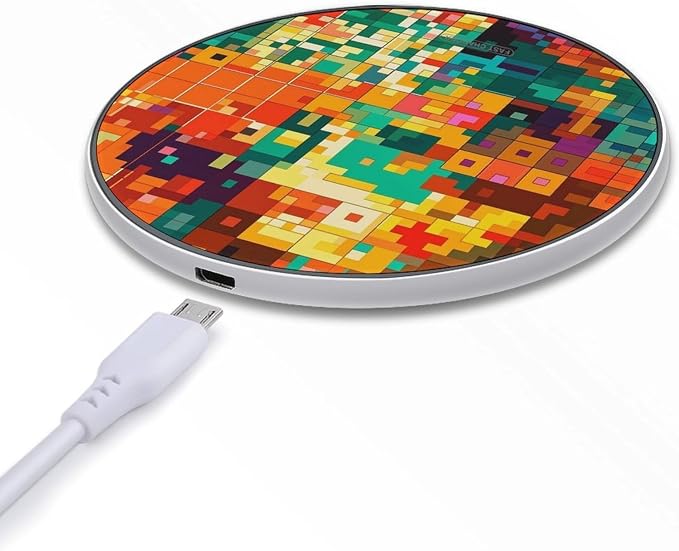 Pixel Art Pattern Wireless Charger Portable 10W Fast Wireless Charging Pad Compatible with Phone Ultra-Thin Charging Station Lightweight Charger Mat for Travel Home Office Desk
