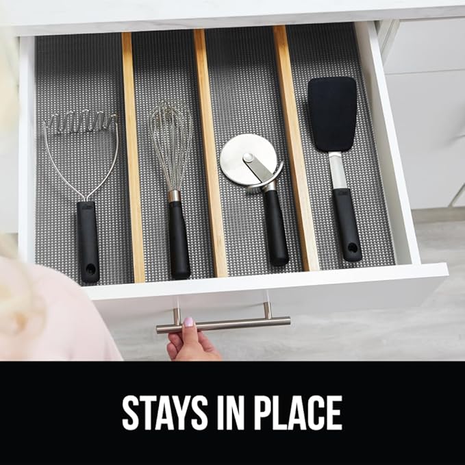 GORILLA GRIP powerGRIP Drawer Shelf and Cabinet Liner, Thick Strong Hold, Non-Adhesive Liners Protect Kitchen Cabinets and Cupboard, Bathroom Drawers, Easy Install, Breathable Mat, 24" x20', Gray