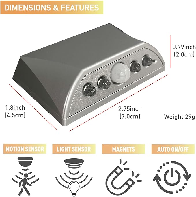 RADIXIUM Silver Motion Sensor Keyhole Light - Automatic on/Off Infrared LED, Suitable for Front Doors, corridors, Stairs in The Dark | 3-Way Installation (Magnetic Suction、Adhesive and Screw)