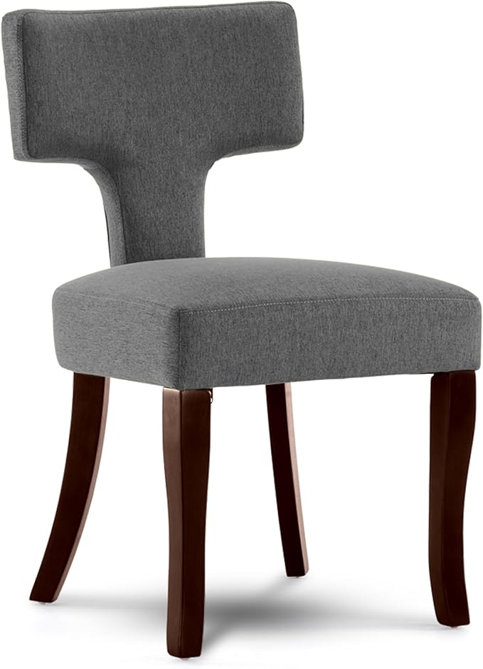 Mid Century Modern Dining Chairs Set of 4, Upholstered Side Dining Chairs with Curved Back Linen Fabric Armless Wood Chairs Kitchen & Dining Room Farmhouse Chairs (Gray)
