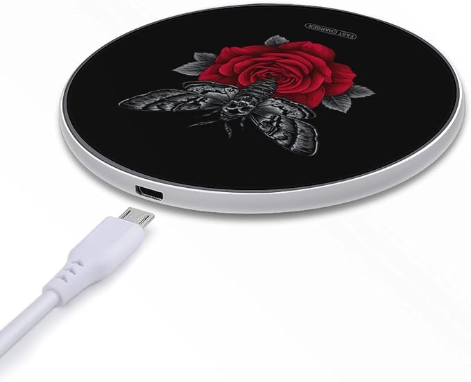 Gothic Moth Skull Rose Wireless Charger SlimWireless Charging Pad Anti-Slip Charger Mat for Men Women