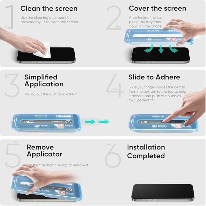 FLOLAB NanoArmour ONETIME for iPhone 16 Screen Protector Case Friendly Tempered Glass Ultra Clear Edge Reinforced Easy Install Dust-Free Scratch Resistant - 2 Pack