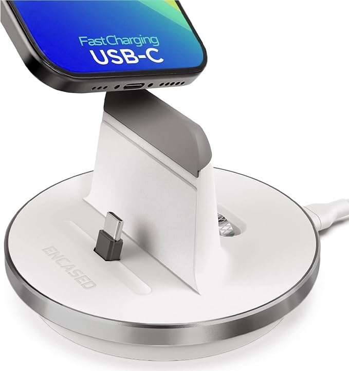 Encased Fast Charging USB-C Stand for iPhone 17/16 Pro Max (Non-Wireless) Desktop Wired Charger, Type-C Connector (White)