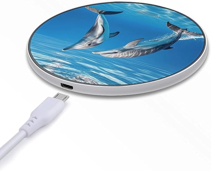 Two Dolphins Wireless Charger with Aluminum Alloy Frame Qi Certified Fast Wireless Charging Pad 10W Charging Station Portable Phone Charger for All Wireless Charging Phone