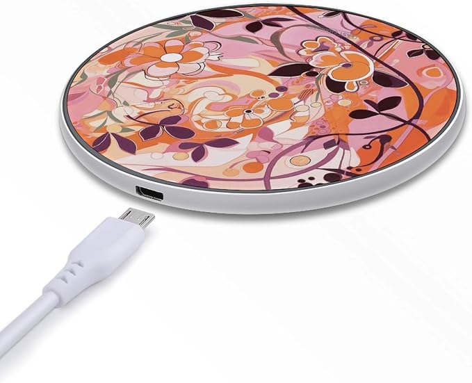 Floral Pattern Wireless Charger Fast Charging Pad | Anti-Slip Qi Certified Wireless Charging Pad for All Phones with Wireless Charging Function for Home Office Travel