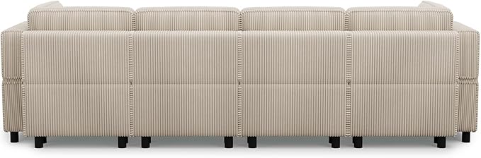 114.2" Modular Sectional Sofa with Deep Storage Seat,U Shaped Sectional Sofa Couch Convertible 6 Seater Corduroy Couch with Movable Ottoman,Upholstered Sectional Couches for Living Room,Beige
