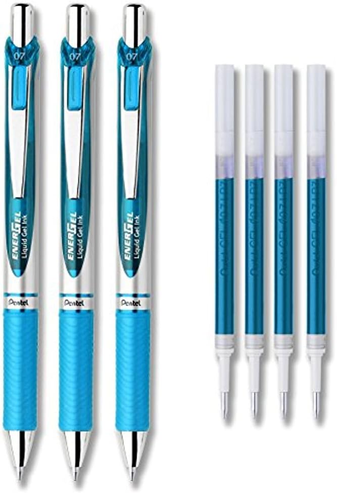Pentel EnerGel Deluxe RTX Liquid Gel Ink Pen Set Kit, Pack of 3 with 0.7mm Pen with 4 Refills (Sky Blue - 0.5mm)