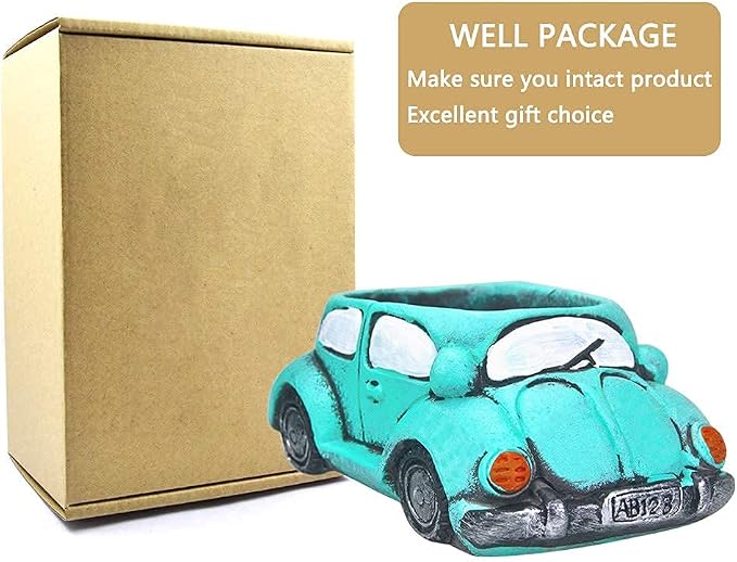 Cute Light-Blue Car Succulent Planter Pot, Flower Pots Succulent Plants