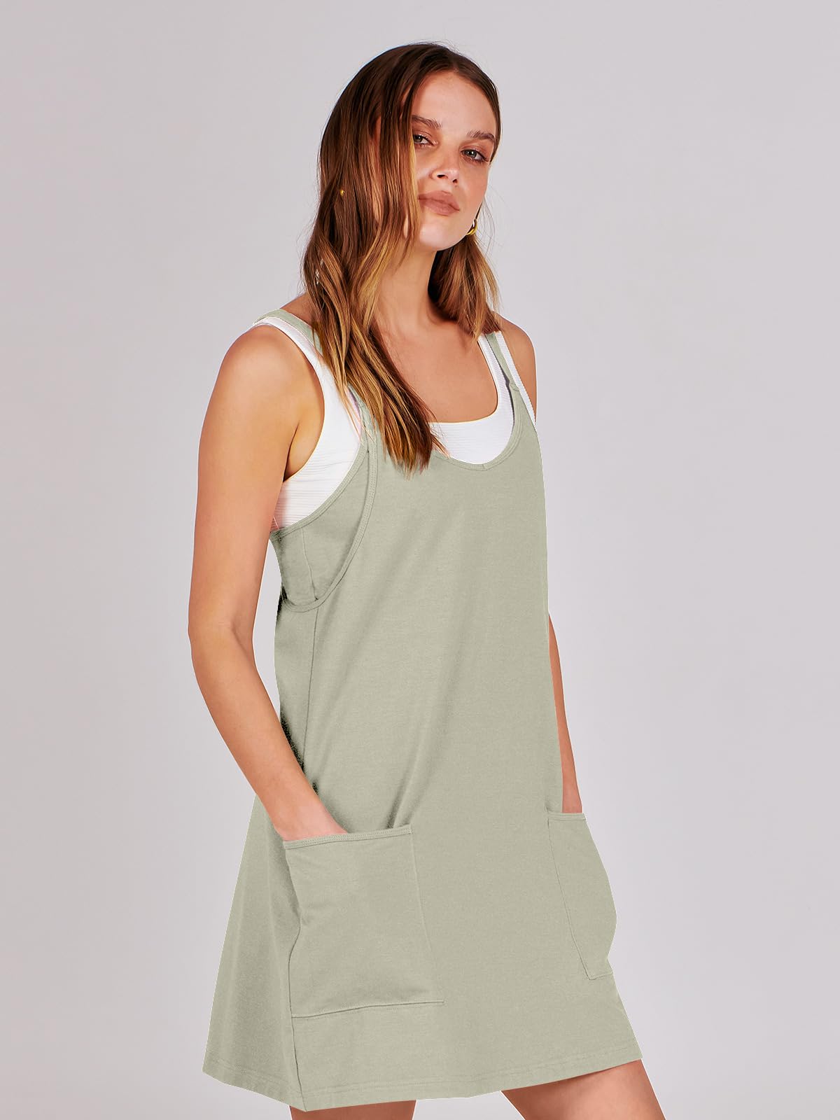 ANRABESS Women Athletic Dress Summer Tennis Workout Active Sports Mini Romper Dress Built in Shorts Travel Vacation Clothes Light Grey Medium