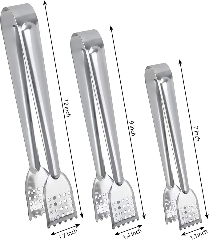 TCOIN 8 Pack 7-Inch Stainless Steel Serving Tongs, Mini Buffet Tongs for Appetizers, Desserts, Salad Bar, Ice, Sugar and Candy