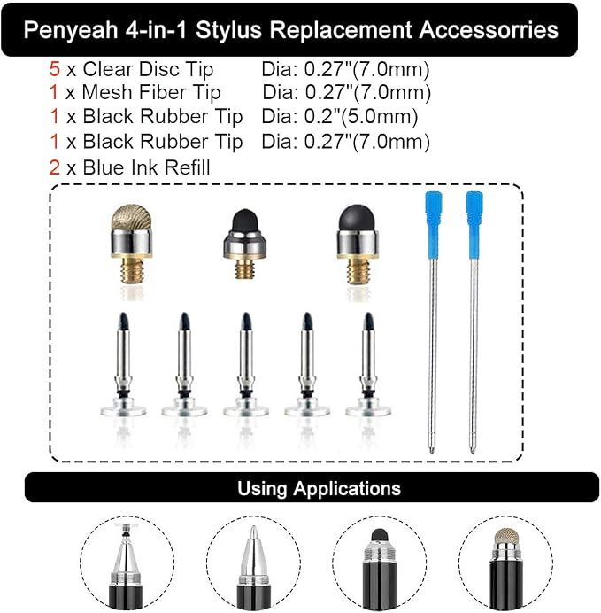 Replacement Accessories for Penyeah Stylus Pen P1-Black Ink