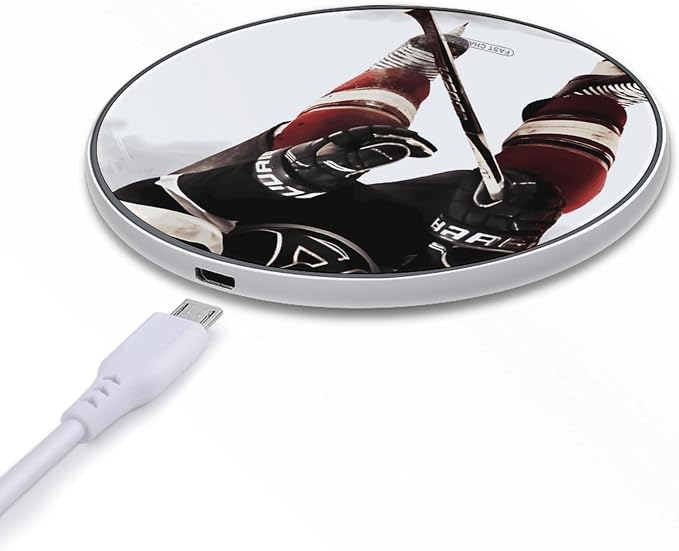Ice Hockey Pattern Wireless Charger 10W Qi-Certified Fast Wireless Charging Pad with USB Cable & LED Indicator Fashion Charger Mat Portable Charging Station for All Qi-Enabled Phones