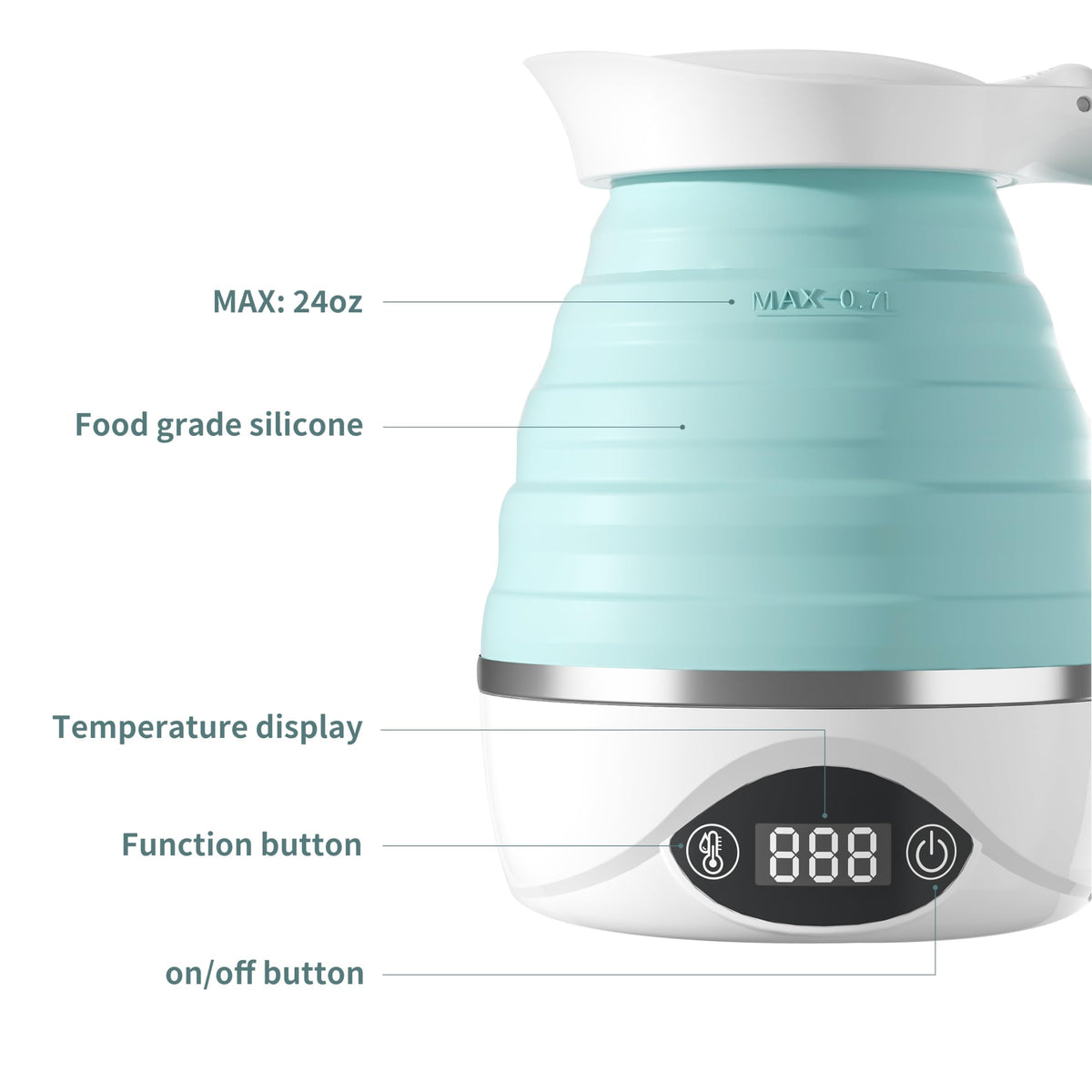 AUCOO Collapsible Travel Kettle, 700ML Small Electric Kettles for Boiling Water, 850W Portable Fast Heat with Digital Temperature, 110-220V Dual Voltage, BPA-Free Silicone Foldable Travel Tea Kettle