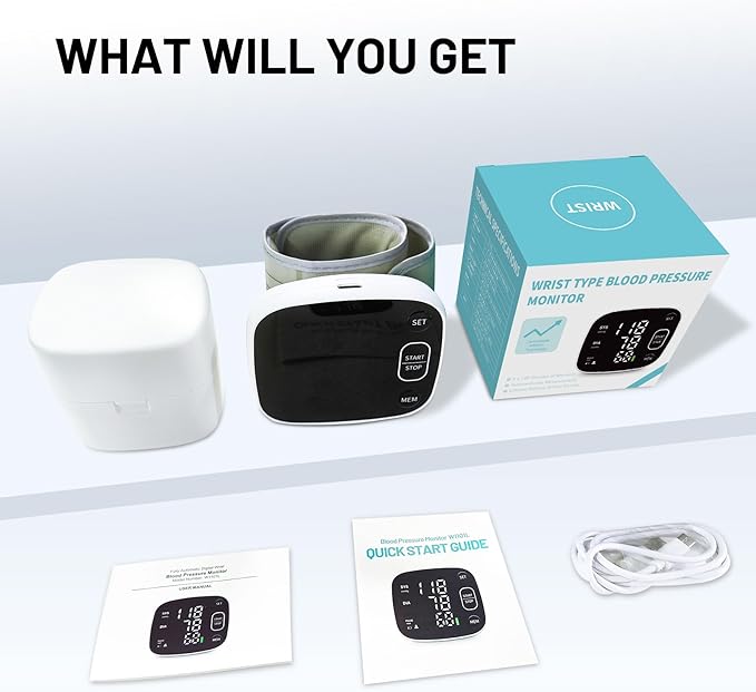 FOTOSY Blood Pressure Monitor Rechargeable Blood Pressure Monitors for Home Use Adjustable Automatic Wrist Cuff Voice Broadcast 2 * 120 Reading Memory for 2 Users with Carrying Case