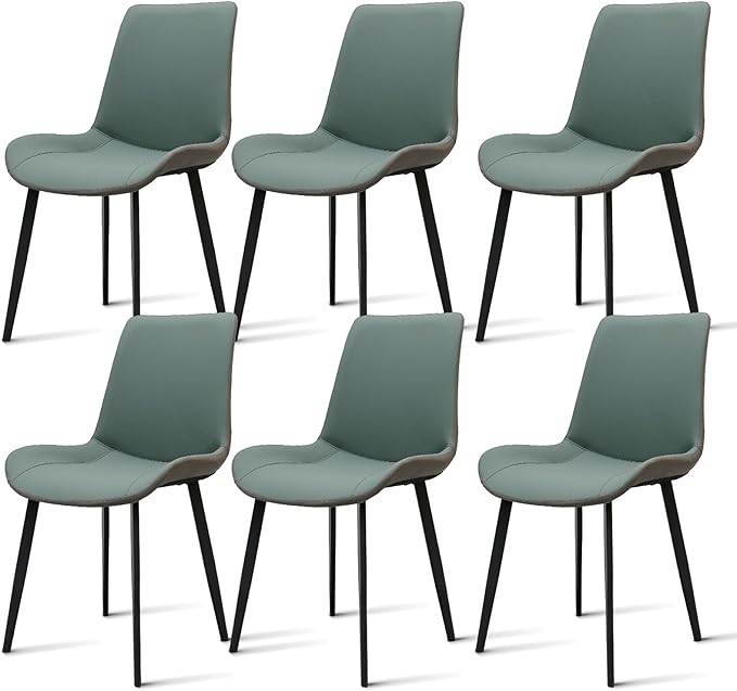 Dining Chairs, Modern PU Leather Dining Room Chair with Sturdy Metal Legs, Upholstered Seat Dinner Chairs Accent Side Chairs for Indoor Kitchen Living Room Restaurant (Green & Dark Grey, Set of 6)
