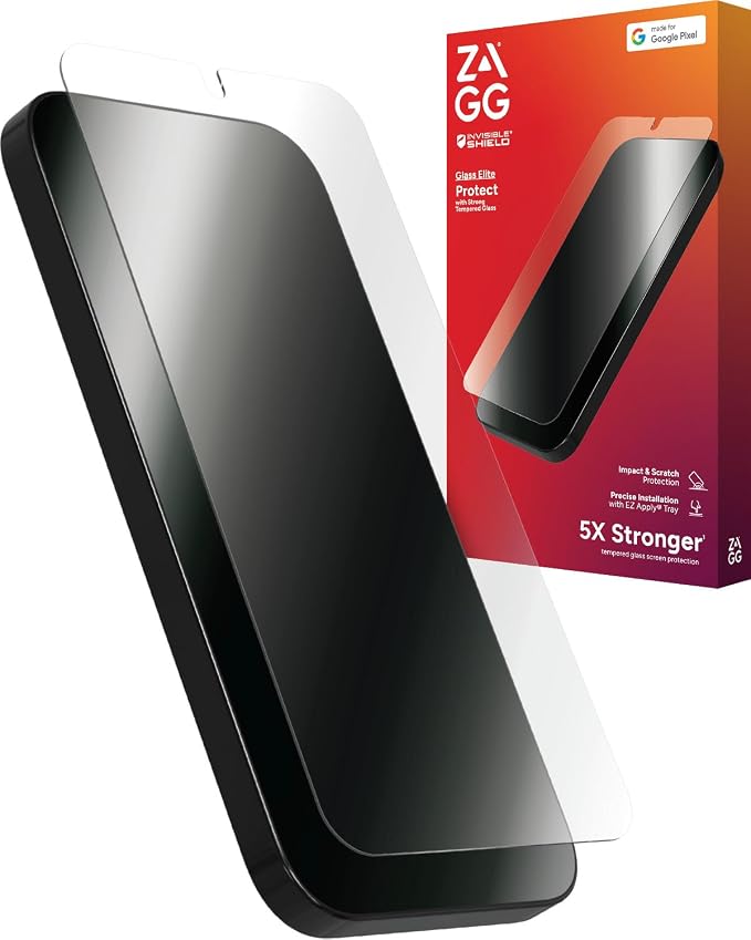 ZAGG Glass Elite Google Pixel 10a Screen Protector - 5x Stronger Aluminosilicate Protection Tempered Glass ClearPrint Technology Easy Install Case Friendly Sustainable Recycled Materials
