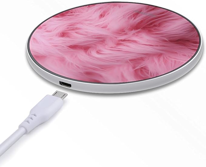 Pink Velvet Furry Pattern Wireless Charger Fast Charging Pad | Anti-Slip Qi Certified Wireless Charging Pad for All Phones with Wireless Charging Function for Home Office Travel