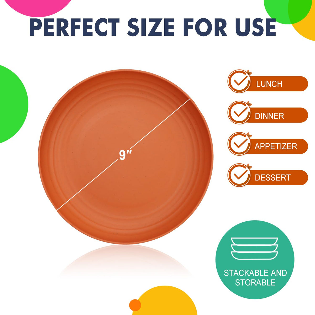 Homienly Deep Dinner Plates Set of 8 Alternative for Plastic Plates Microwave and Dishwasher Safe Wheat Straw Plates for Kitchen Unbreakable Kids Plate Set with 4 Colors (Classic Bright, 9 inch)