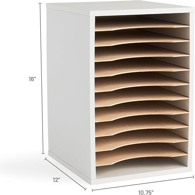 Safco Vertical Literature Organizer, 11 Compartments, Office and Classroom Mailbox with Adjustable Shelves, Wood Paper and Mail Sorter, Modern Gray