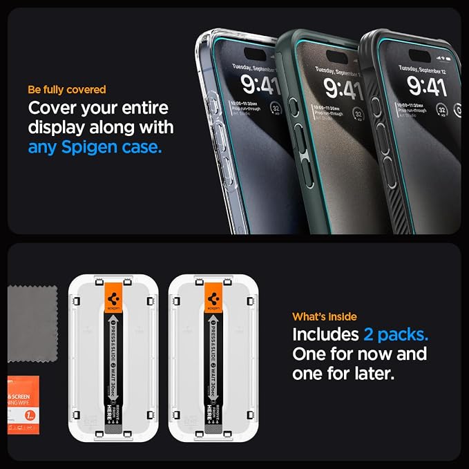 Spigen GlasTR EZ FIT Tempered Glass Screen Protector for iPhone 15 Pro | 9H Hardness Tempered Glass Easy Installation Kit Case-Friendly Crystal Clear Touch Responsive Oleophobic Coating