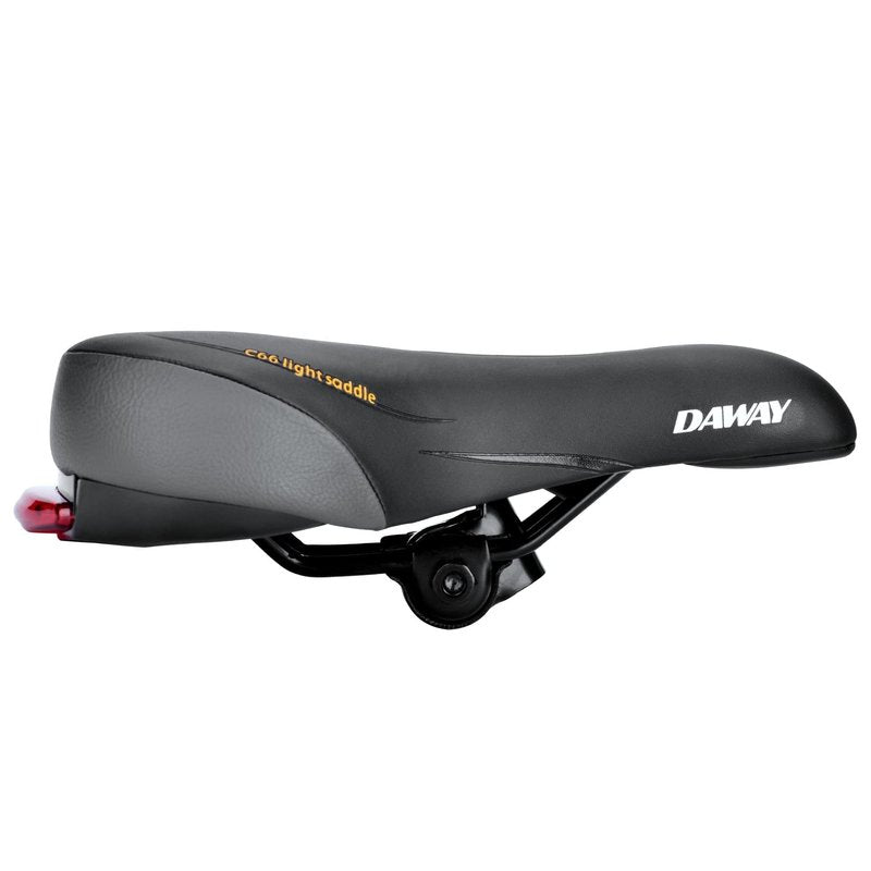 Comfortable Men Women Bike Seat - DAWAY C66 Foam Padded Leather Road Mountain Bicycle Saddle Cushion with Taillight, Waterproof, Soft, Breathable, Fit MTB, Most Bikes, for Everyone