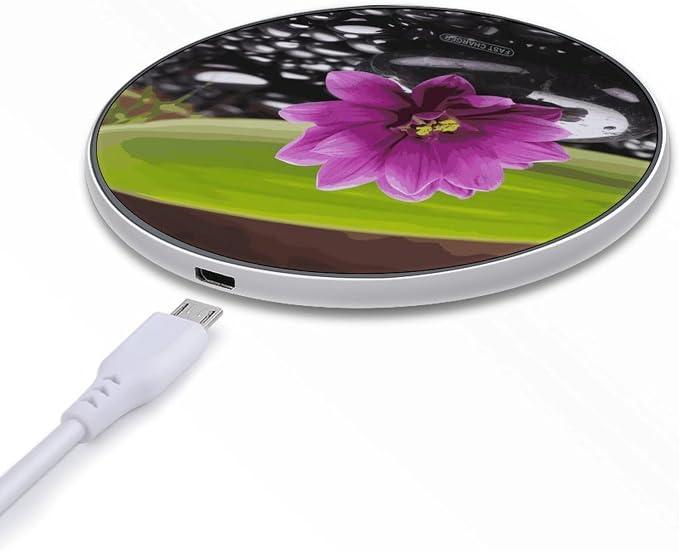 Purple Flower with Black Stone Wireless Charger 10W Fast Charging Pad Anti-Slip Qi Certified Wireless Charging Pad Charging Station Portable Phone Charger for All Wireless Charging Smartphone