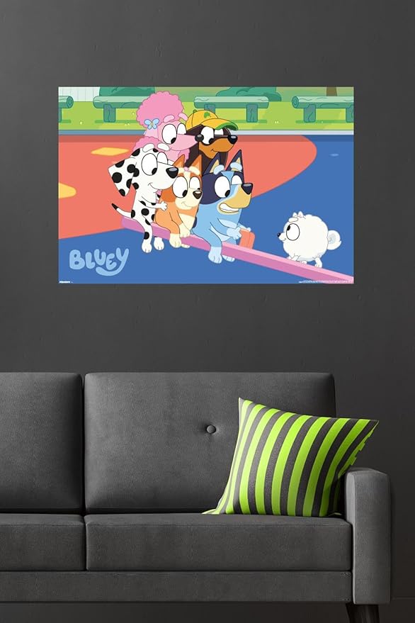 Bluey (2018) - Bluey and Friends See Saw Fun Wall Poster, 34L" x 22.4W", Poster & Mount Bundle