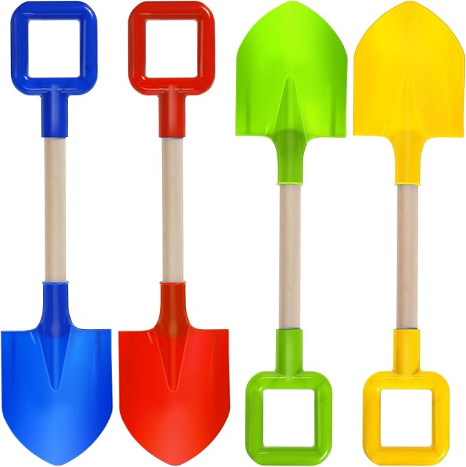 Honoson 24 Pack 16 Long Beach Spades Sand Shovels Toys Gardening Tools Sets Sandbox Sturdy Scoop Durable Wood Handle ABS Plastic Spade for Garden Sand Snow Backyard Summer Favors (Bright Color)