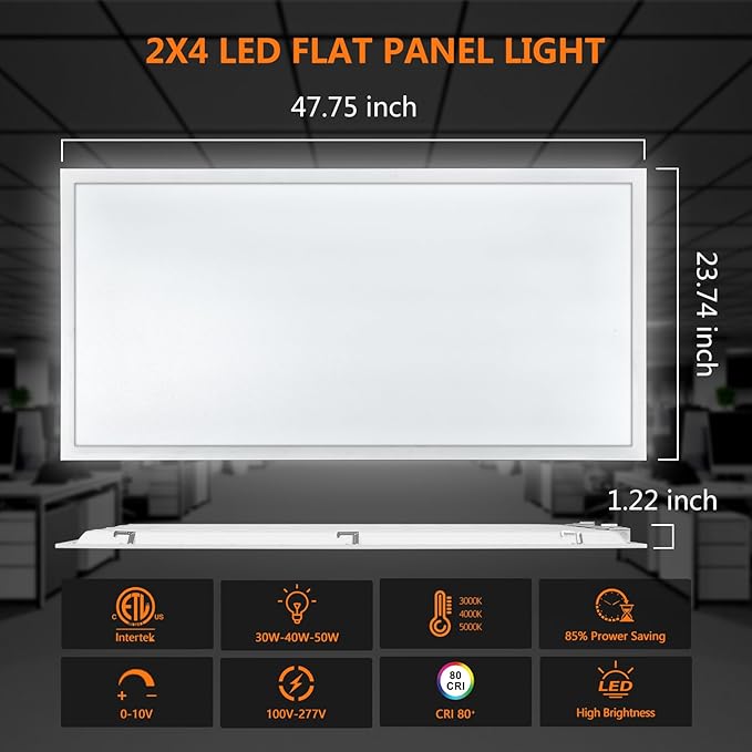 Mcacggo 30 Pack 2x4 LED Flat Panel Light 5000K-4000K-3000K & 0-10V Dimmable, 30W-40W-50W Switchable, Back-Lit Drop Ceiling Lights for Office, ETL Listed, 100-277V