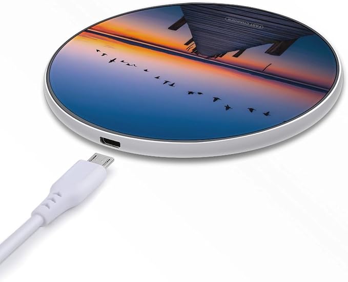 Sunset Lake Birds Flying Over The Pier Wireless Charger SlimWireless Charging Pad Anti-Slip Charger Mat for Men Women