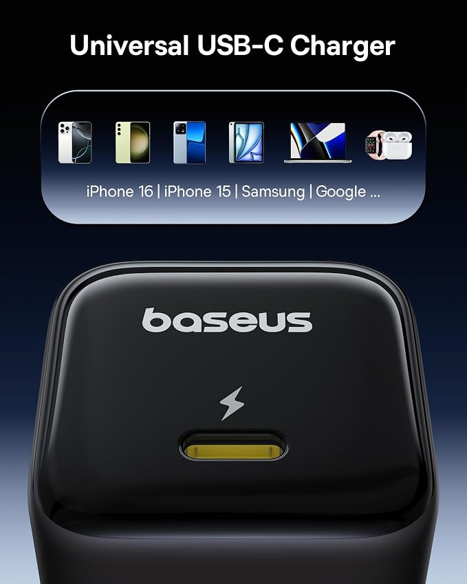 Baseus 30W USB C Charger Block 2 Pack Fast Charger Type C with USB-C Cable Compact Wall Charger for iPhone 17/16/15 Series iPad Galaxy S26/S25 Ultra and MacBook Air Black