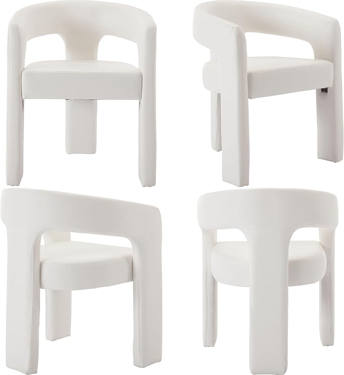 Set of 4 Modern PU Leather Upholstered Dining Chairs with Open-Back, Cute Barrel Side Chairs Kitchen Armchair Accent Chairs for Dining Room Bedroom, White
