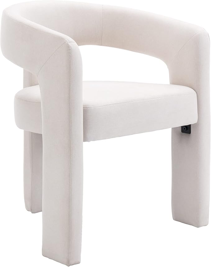 Modern Barrel Dining Chairs Set of 6, Linen Upholstered Accent Chairs with Arms Comfy Makeup Vanity Chairs, Dining Living Room Kitchen Chairs, Beige
