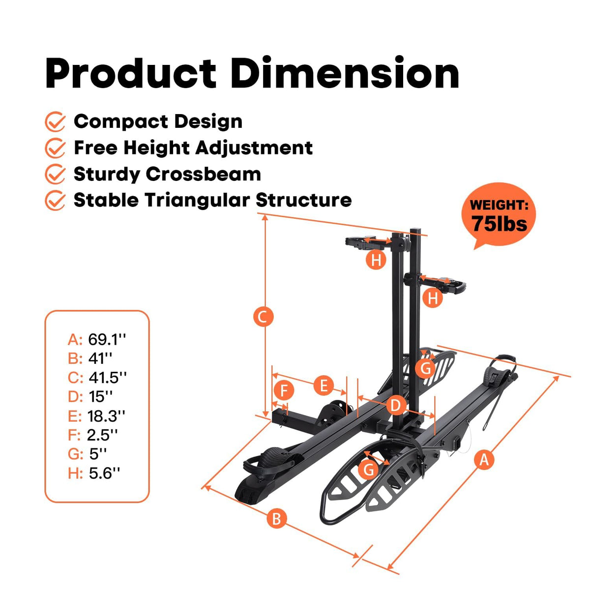 CRAVOT CyberRack EBike Rack for 2 Bike, 200 lbs Capacity