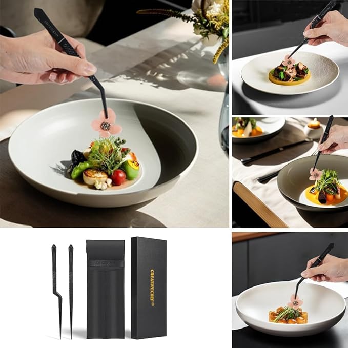 2Pcs Stainless Steel Cooking Tweezers Tongs for Cooking & Plating