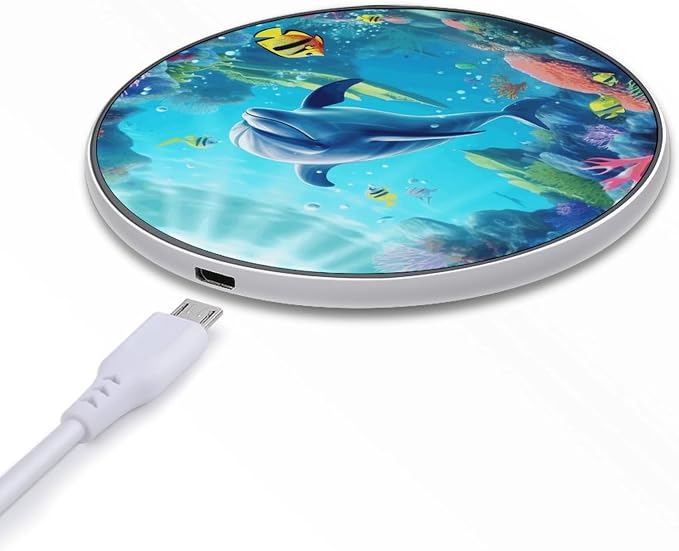 Ocean Underwater Dolphin Wireless Charger Fast Charging Pad | Anti-Slip Qi Certified Wireless Charging Pad for All Phones with Wireless Charging Function for Home Office Travel