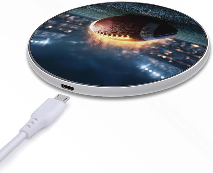 Fire Football Print Wireless Charger SlimWireless Charging Pad Anti-Slip Charger Mat for Men Women