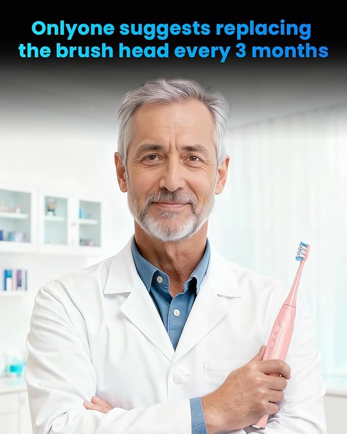 Onlyone Sonic Electric Toothbrush for Adults, Rechargeable Ultrasonic Electric Toothbrush with 8 Brush Heads, Travel Case, Charging Base & Wireless Charging - 5 Modes with Smart Timer