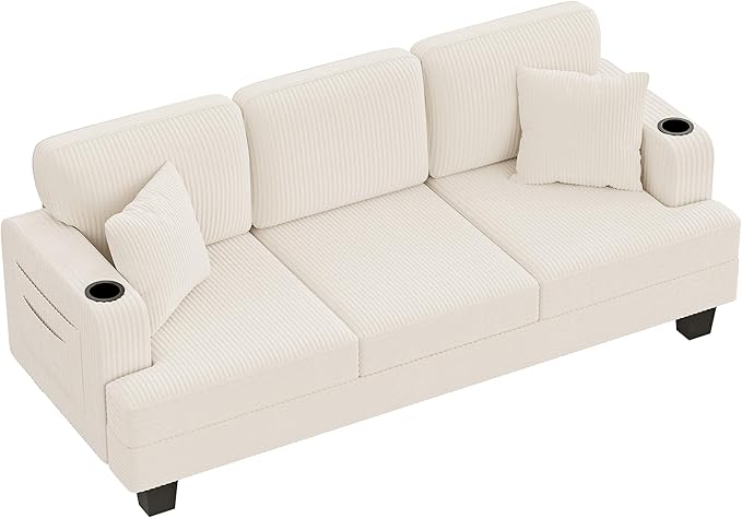 Homall Couch for Living Room, 83" Couches with Soft Deep Seats, Modern Sofa 3 Seater in Corduroy for Apartment, Bedroom (Cream)