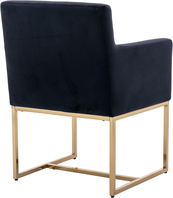 Set of 6 Upholstered Velvet Dining Chairs with Armrest, Mid Century Modern Accent Armchairs, Modern Kitchen & Dining Room Chairs with Gold Frame, Black