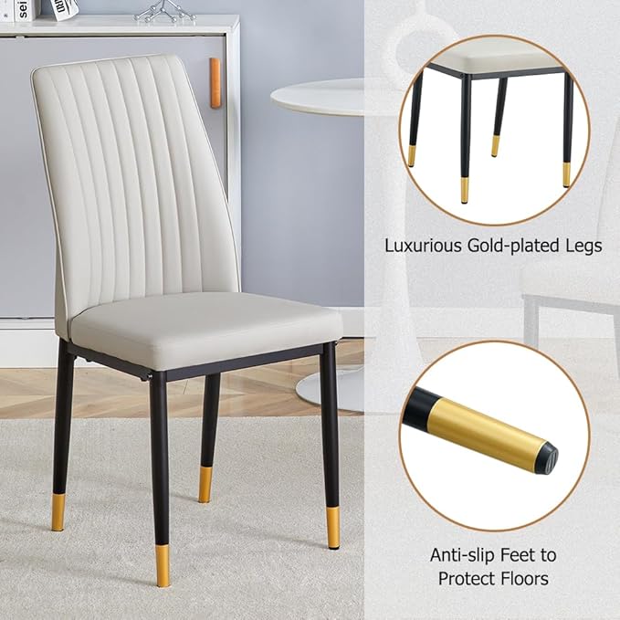 Modern Dining Table Set for 4, Marble Kitchen Table Chair Set for 4, Rectangular Kitchen Table with 4 Pu Leather Upholstered Chair for Dining Room