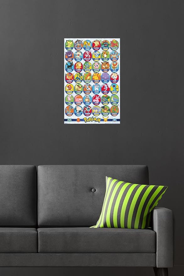 Pokémon: All-Time Favorites - Grid Wall Poster, 22.4L" x 14.7W", Premium Poster & Mount Bundle