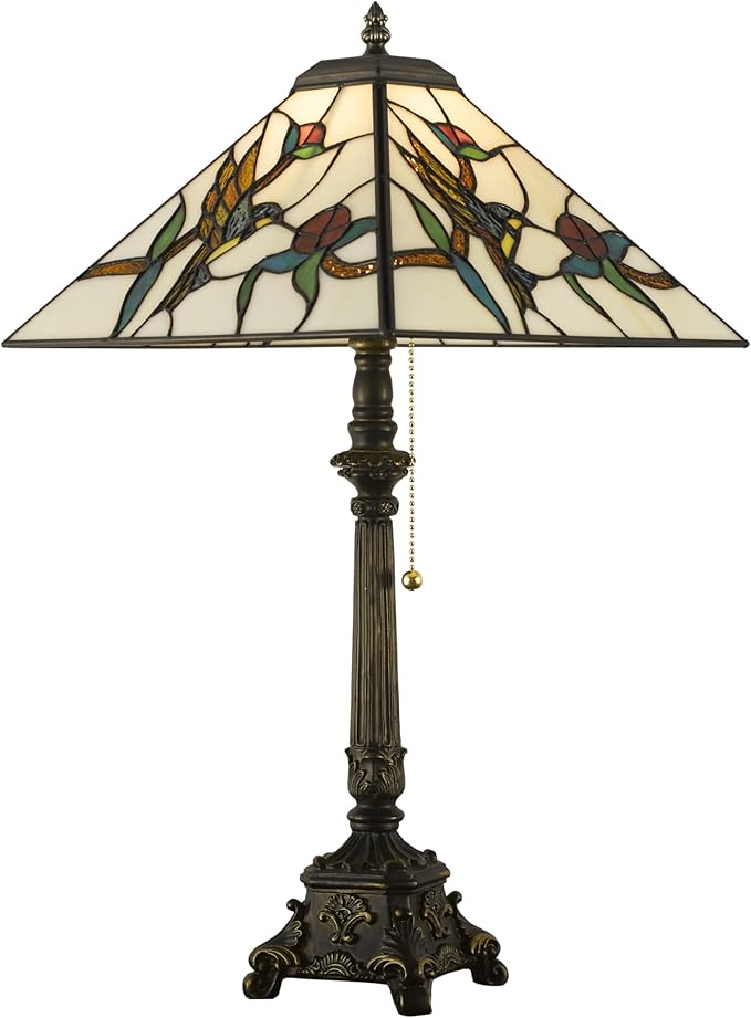 Tiffany Table Lamps White Stained Glass Hummingbird Style Mission Desk Lamp 12X12X24 Inch Bronze Resin Base