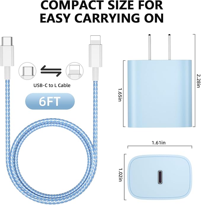 Phone Charger Fast Charging 4 Pack 20W USB C Wall Charger Block with Cable | 6FT Charging Cable Type C Fast Charge Block Compatible with Phone 14/14 Pro Max/13/13 Pro/12/12 Pro/11/11 Pro/XS Pad More