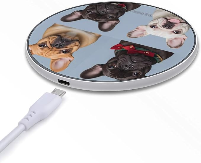French Bulldog Wireless Charger Portable 10W Fast Wireless Charging Pad Compatible with Phone Ultra-Thin Charging Station Lightweight Charger Mat for Travel Home Office Desk